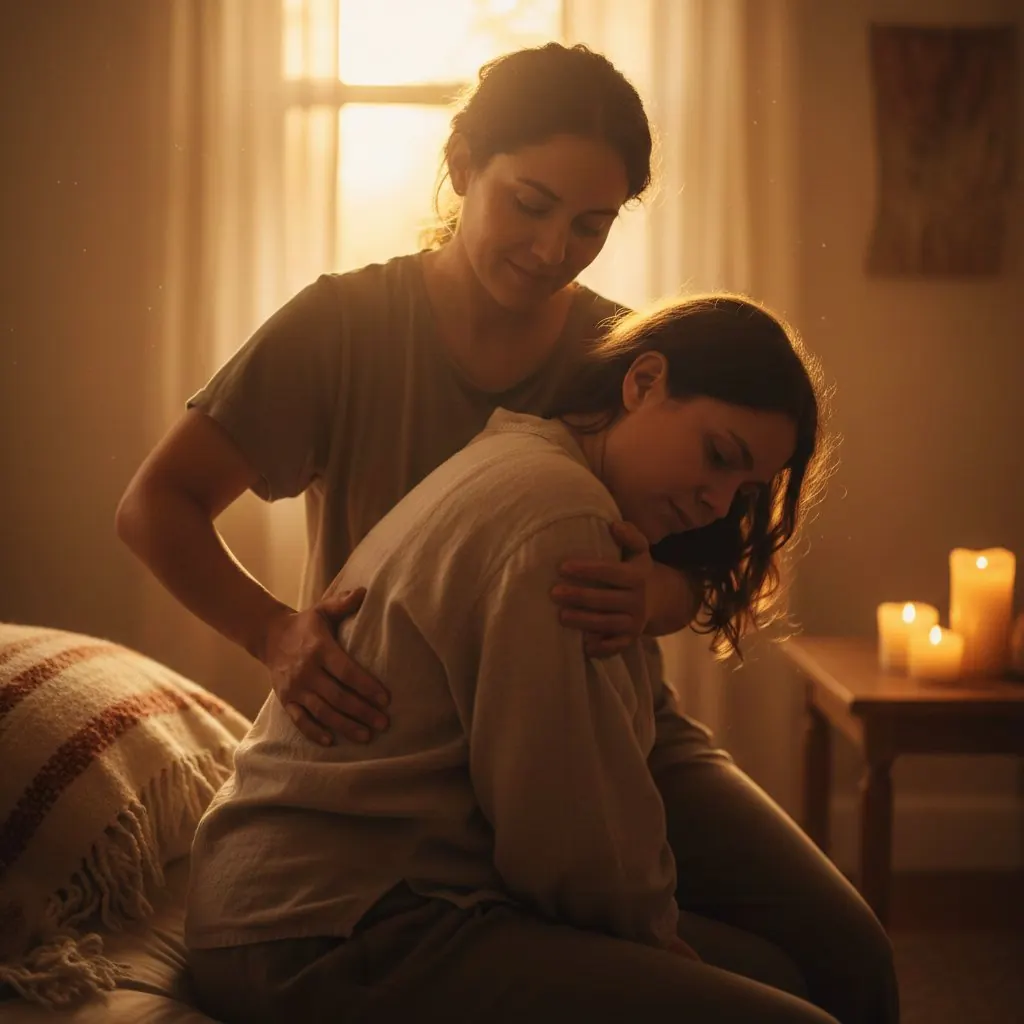 A doula providing supportive care to a mother